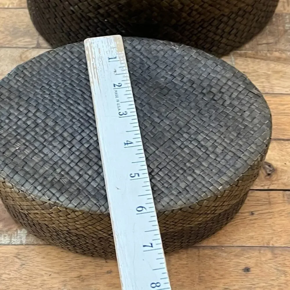 Wicker Lidded Storage Baskets (2) 8x3.5